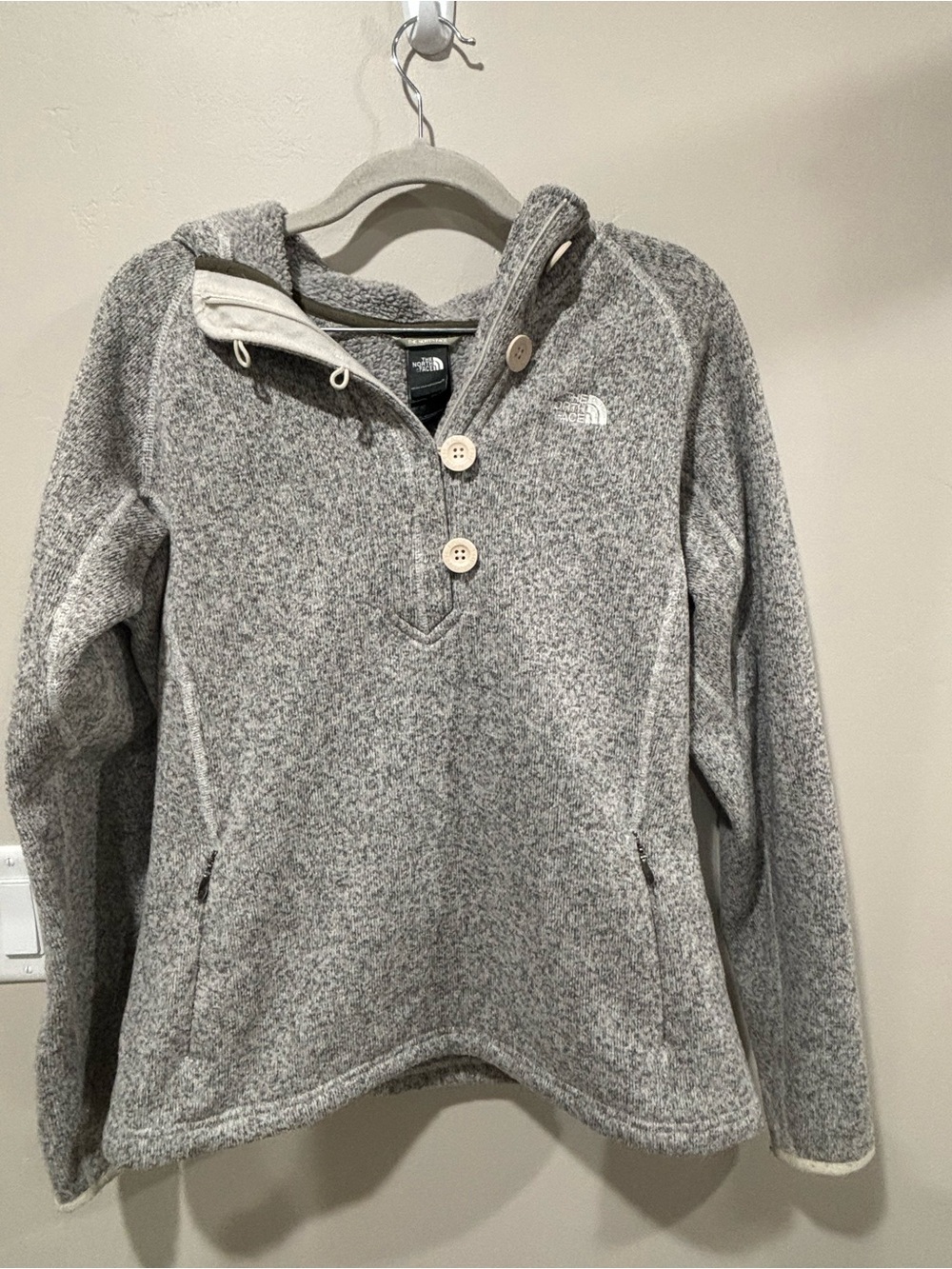 The North Face Heather Gray Button-Up Fleece Hooded Pullover